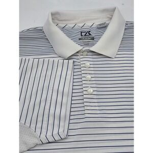 Cutter & Buck Mens CB DryTec Striped Golf Polo Shirt White Blue Size Medium
